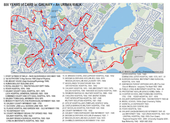 GALWAY AN URBAN WALK 800 YEARS OF HEALTHCARE INSTITUTIONS 1222 2022   Galway WALKING Map MAIN 6 Copy 